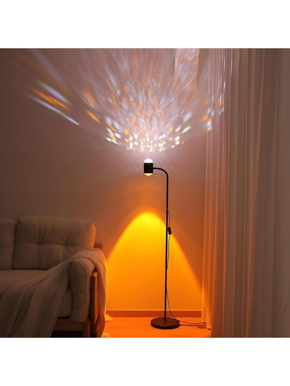 Dual Head Sunset Projection Floor Lamp - 360° Rotating LED with Color Changing